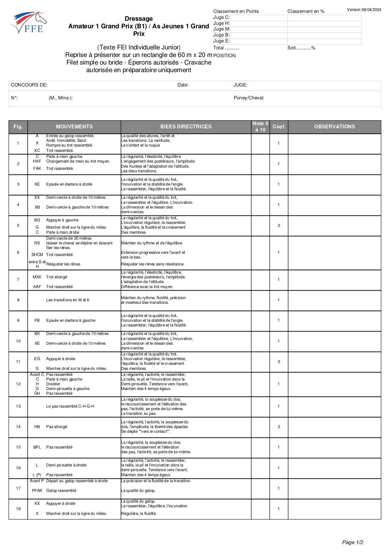 reprise dressage Amateur 1 page 1